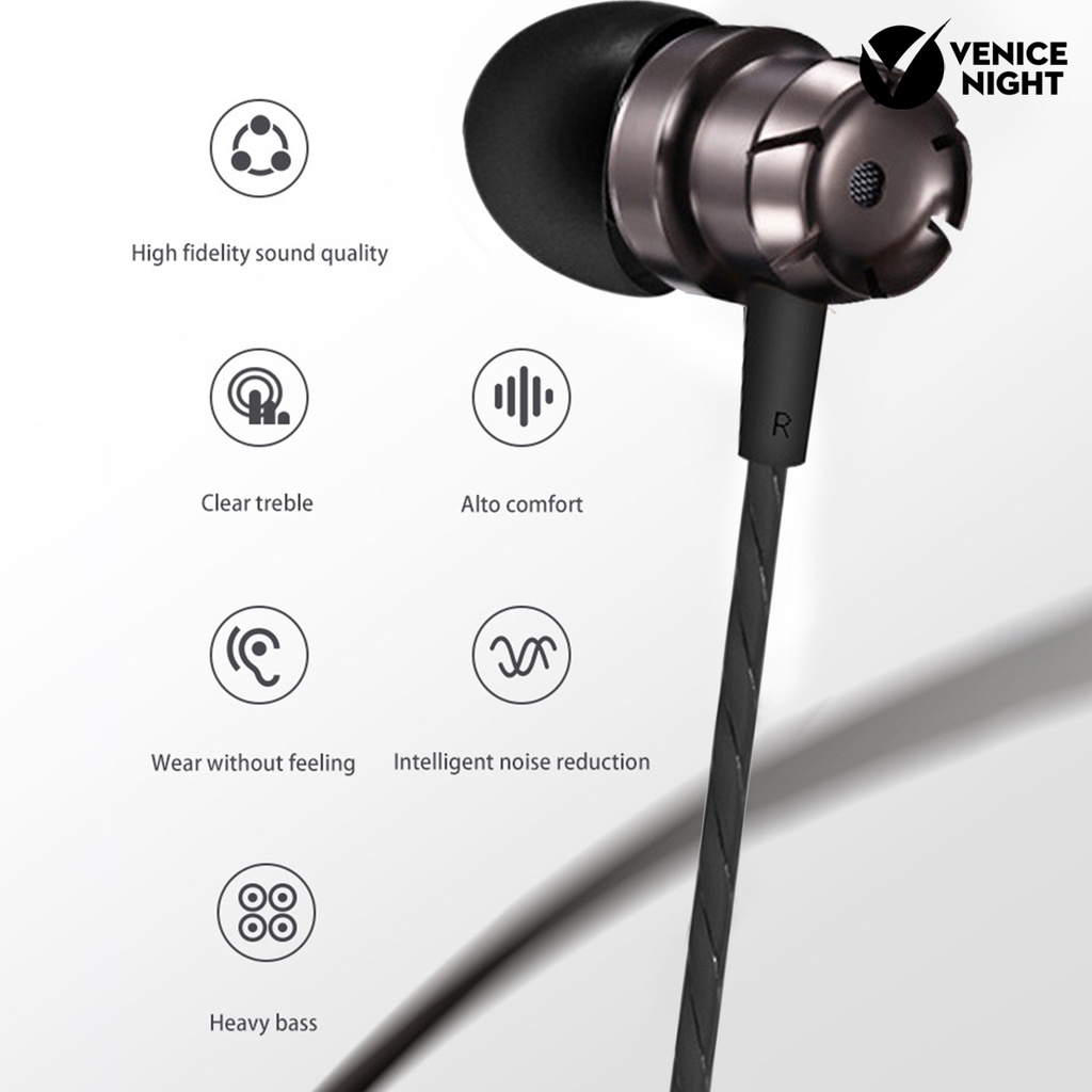 (VNEP) (Berkabel) Earphone Anti-winding Fleksibel TPE Line Control Headphone Earbud untuk Menelepon