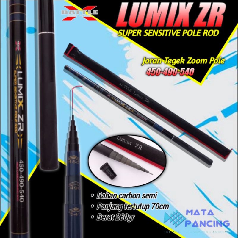 Joran tegek battle lumix zr zoom 450-490-540 carbon fiber joran pancing action seperti oregon stone 