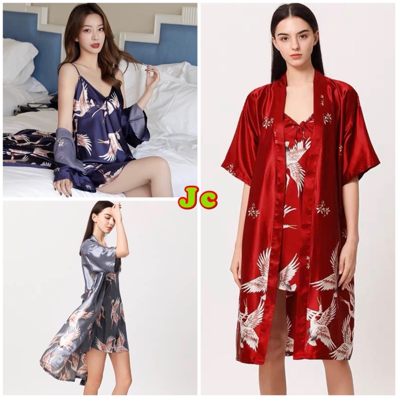 JC- Kimono Set 2in1 Sutra / Baju tidur Kimono Satin Import / Kimono Pengantin / Kimono Sexy Import / Kimono sleepwear