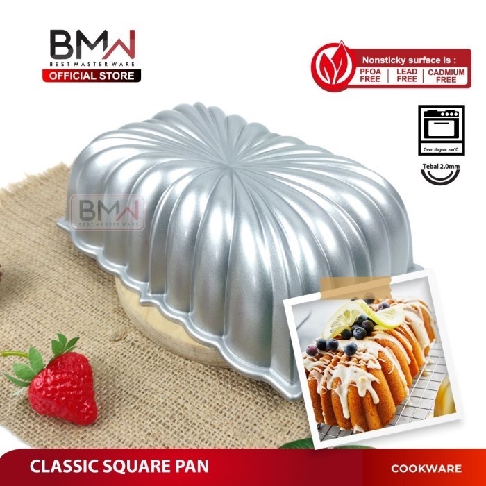 Cetakan Loyang Kue Bolu Aluminium Tebal Anti Lengket - Classic Pan Square BMW