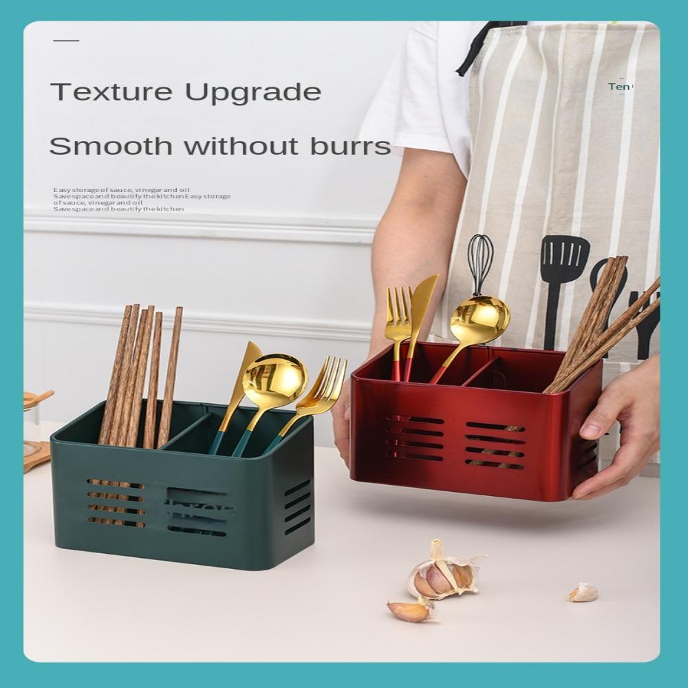 R-FLOWER Stainless Steel Chopstick Holder High quality Hotel Restoran Alat Dapur Pen Holder Double Grid Kotak Penyimpanan Alat Tulis Sendok Garpu Pengering Drainer Rack