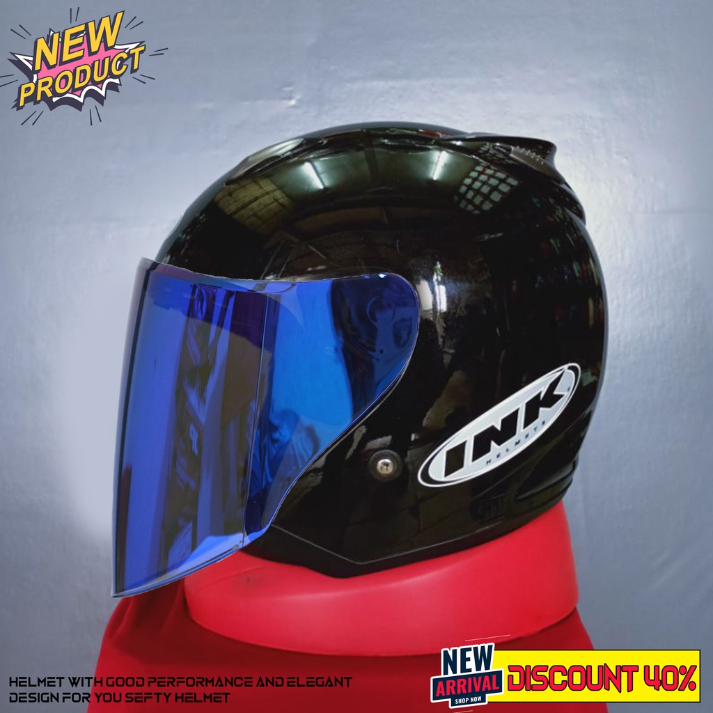 Helm Half Face INK CENTRO Gorilla Grey Kaca Visor Venom Blue Untuk Pria Dan Wanita Dewasa COD