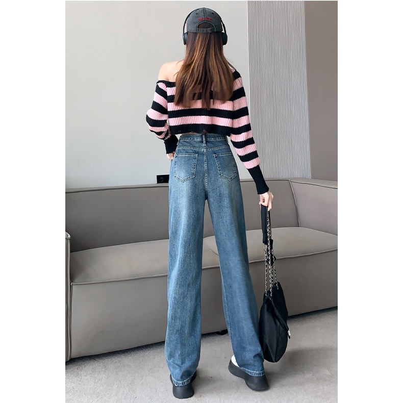 Import Biru Retro Serbaguna Celana Jeans Wanita High Waist Loose