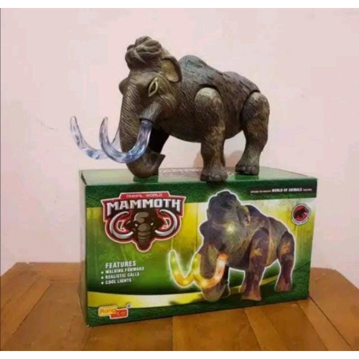 UKURAN BESAR. Mainan Anak Gajah mammoth Hewan Purba Bisa Berjalan Dan Nyala Lampu 11121 /Mainan Anak