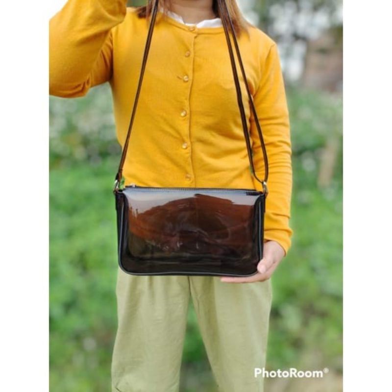 tas selempang resleting vintage PVC TRANSPARAN/TAS JELY PVC