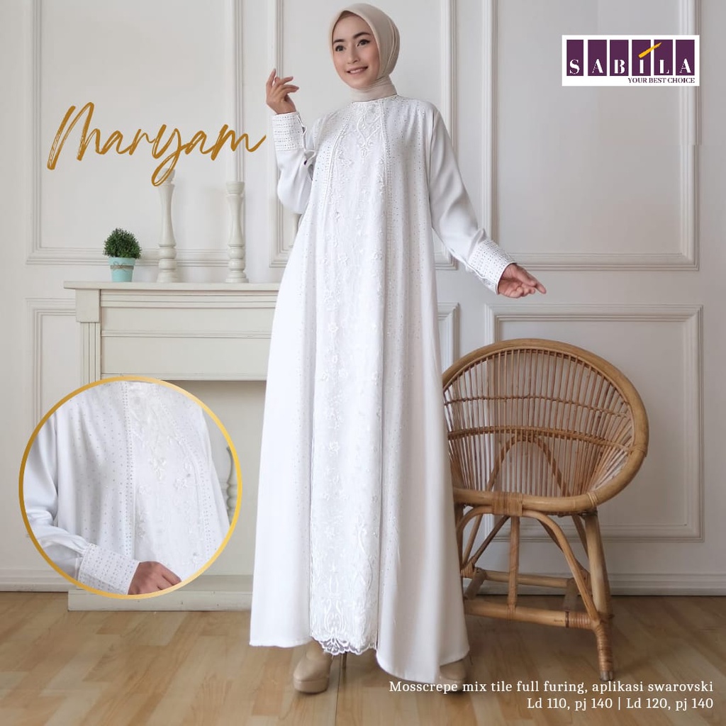 MARYAM DRESS GAMIS WANITA DEWASA MUSLIMAH TERBARU XXL LD 110 120 PUTIH BERSIH IBU IBU LEBARAN 2022 O