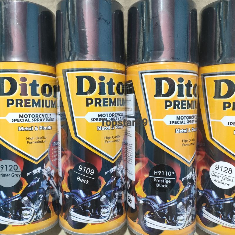 Pilok Cat Diton Premium Paket Komplit 4 Kaleng Prestige Black 9110 H9110 Primer Grey 9120 Black 9109 Clear Glossy 9128 400cc Pilox Paketan Lengkap Cat Semprot Special Spray Paint