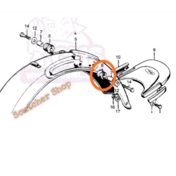 karet spakbor slebor fender belakang lubang rangka set honda Cb100 CB125 CG GL100 CG