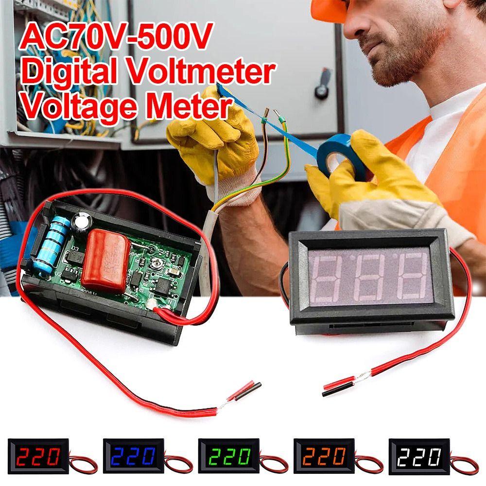 Suyo Voltmeter Digital Pengukur Tegangan Merah Hijau Biru Display DIY LED AC 70-500V