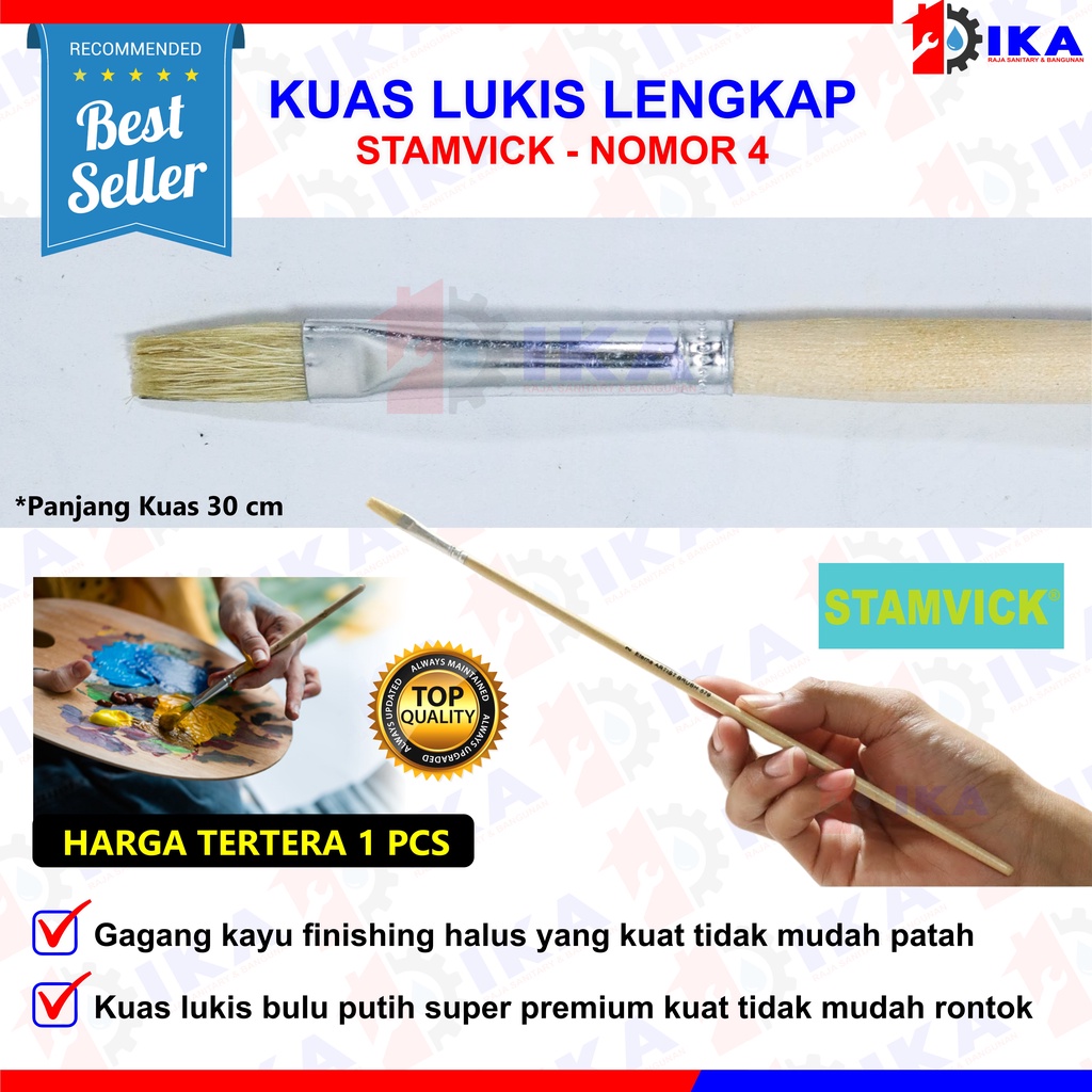 KUAS LUKIS PUTIH STAMVICK HARGA 1BUAH  NO 4 - 5 - 6 - 8 - 10 - 12 CAT GEPENG GAGANG KUAT PREMIUM BULU KUAT TEBAL FINISHING RAPI ORIGINAL