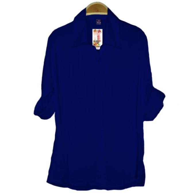 Kemeja Atasan Wanita BASIC POLOS Katun Rayon Adem Warna BIRU NAVY TUA