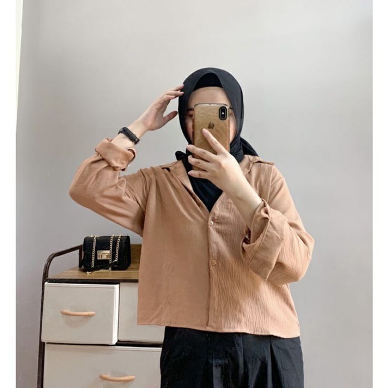 (AMD) KEMEJA VEVE OVERSIZE CROP TOP BLOUSE AIRFLOW CRINCLE