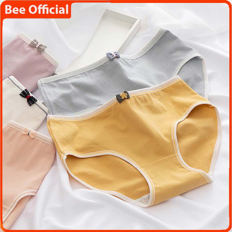 BEE - Celana Dalam Wanita Mid Waist Cd Polos Undies Bahan Katun Import CS012