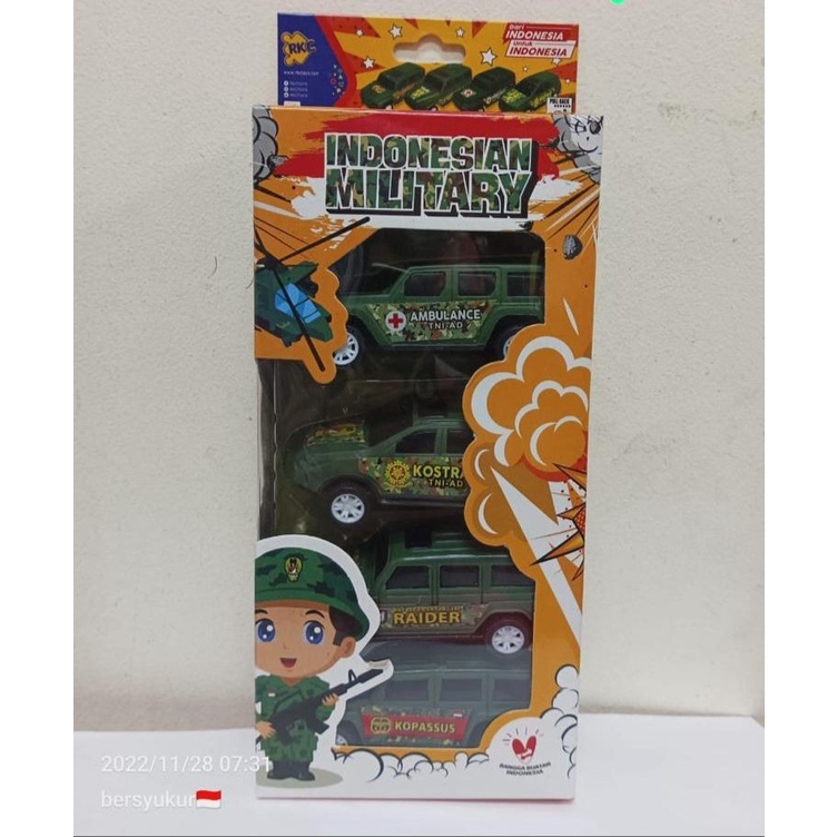 Mobil Indonesia Military 4 pcs No.RKC 02136-1 | Mainan mobil tentara