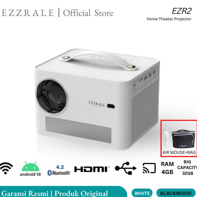 EZZRALE EZR2 White Smart Android Projector 1080p 350 ANSI WIFI
