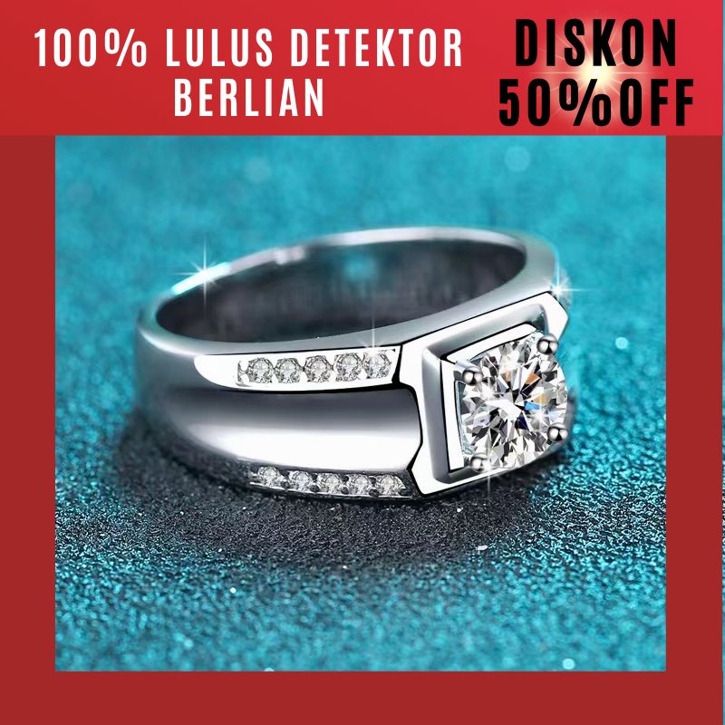 【 100% asli moissanite, bisa jual kembali toko emas lain】Queen Jewel Cincin Pertunangan Pria 1 Ct Mo