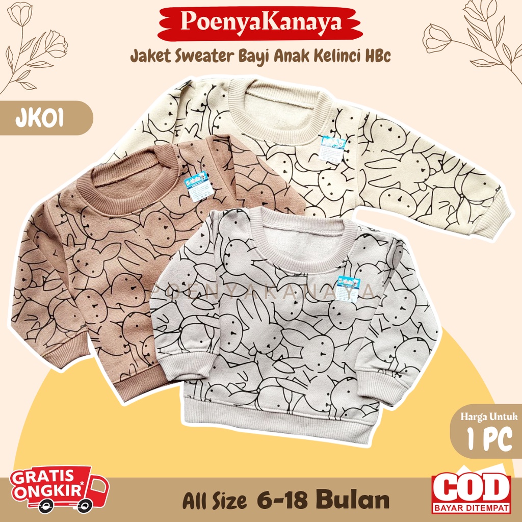 Jaket Sweater Bayi Anak fleece KELINCI UMPAK HBc 6-18 Bulan JK01