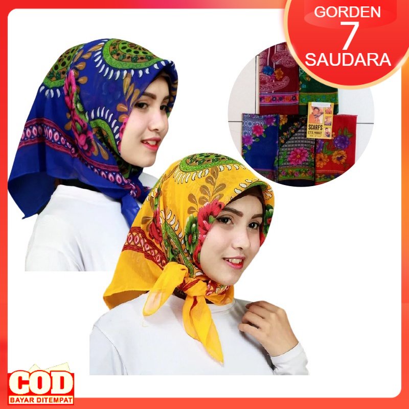Kerudung Segi Empat CTS Dalaman Ciput Jilbab CTS Turkey Persegi Ukuran 74x74Cm Motif Bunga 2 in 1 Ca