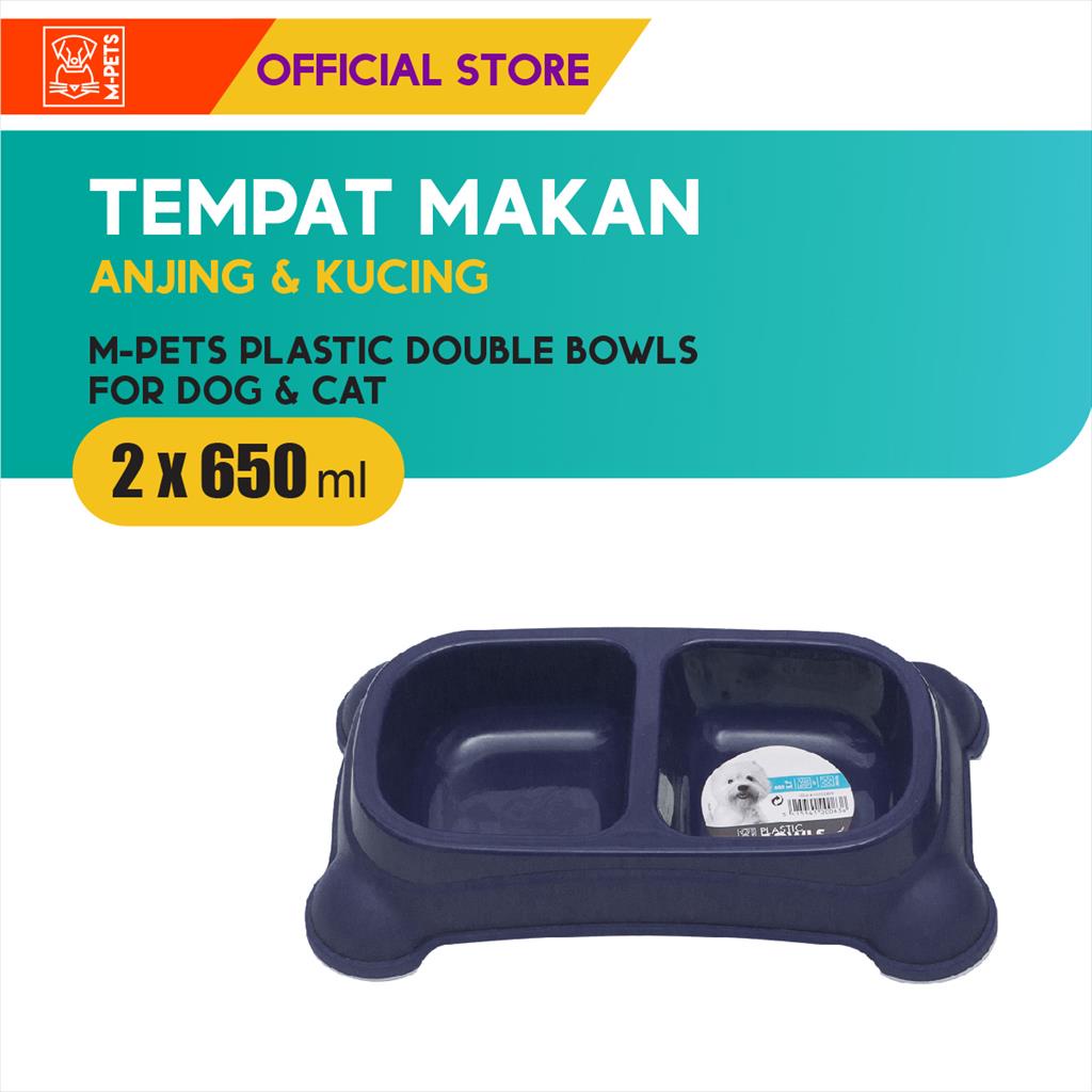 M-Pets Plastic Double Bowls 2 x 650 ml /Tempat Makan Hewan