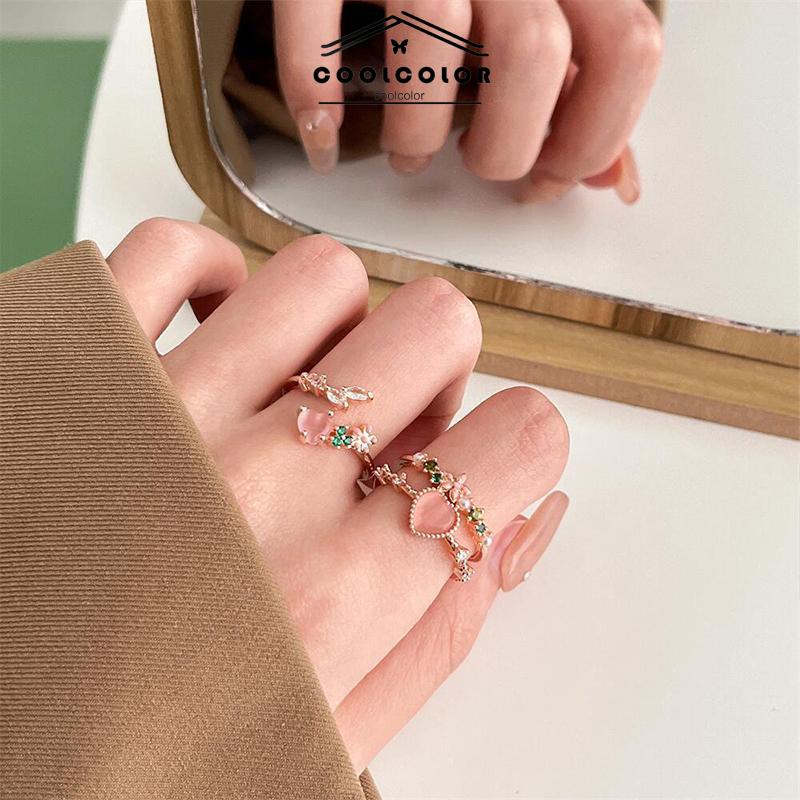 COD❤️Cincin Hat Pembukaan Dapat Disesuaikan  Cahaya Mewah Manis Cincin Wanita- cl