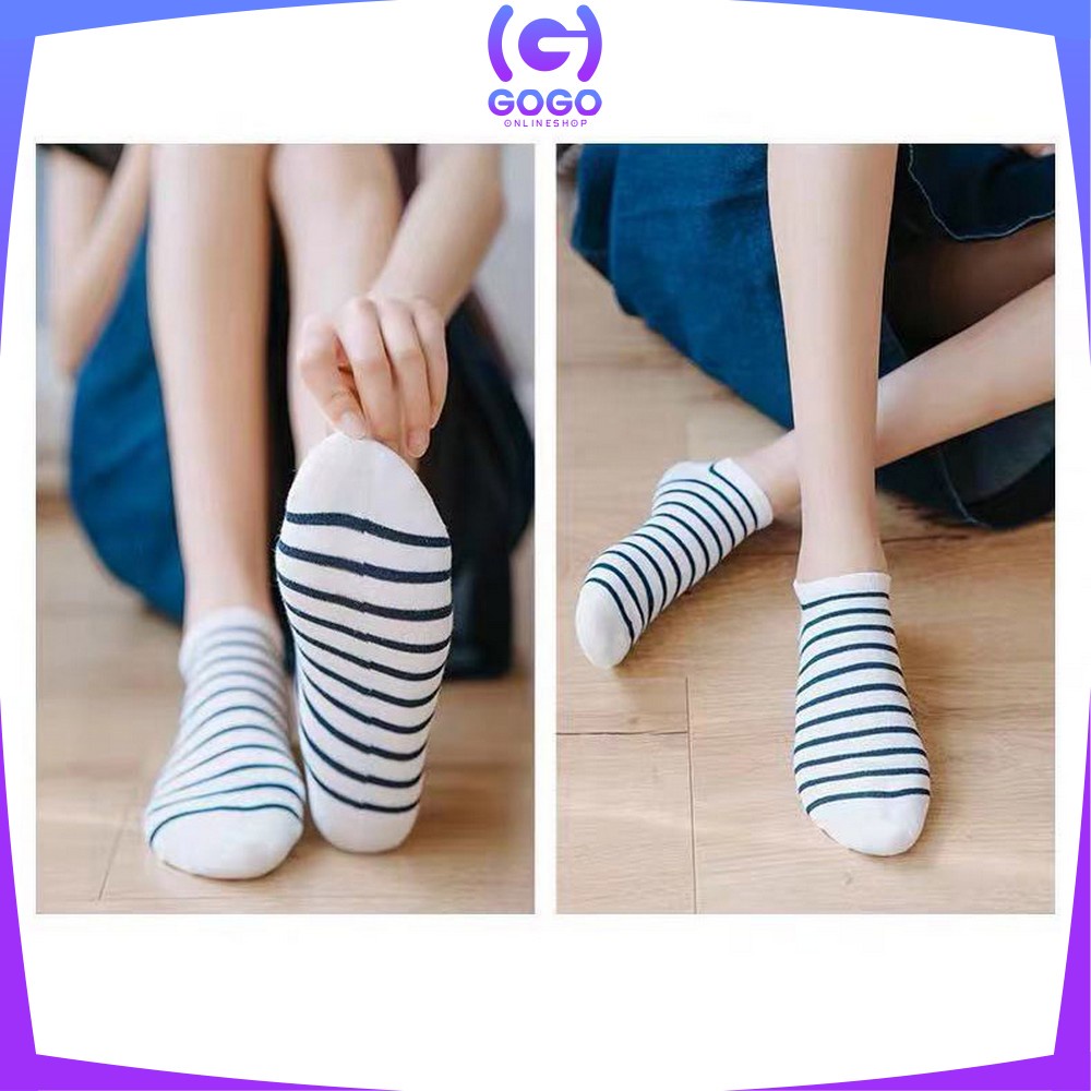 GOGO-P187 Kaos Kaki Pendek Wanita Motif Kotak Biru / Kaus Kaki Pendek Wanita Dewasa / Ankle Sock Fashion Korean Style