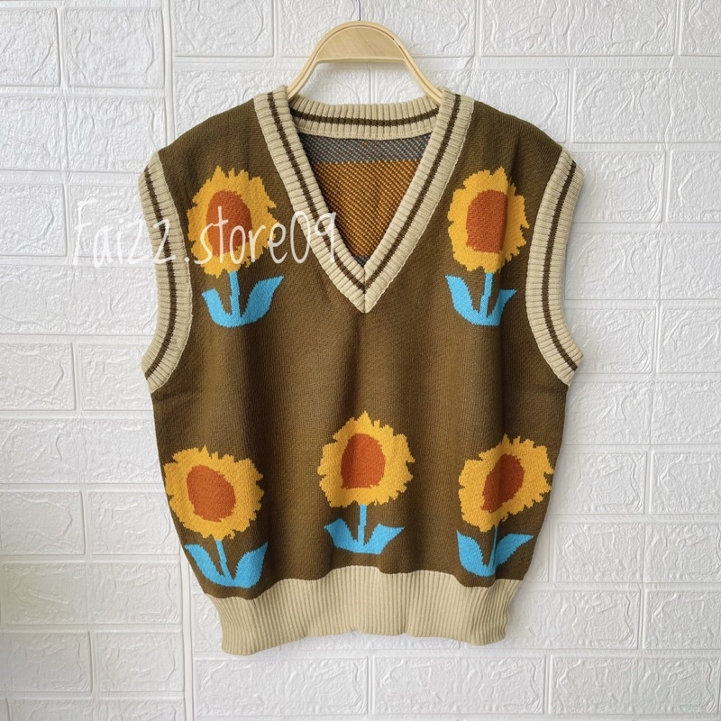 VEST ROMPI RAJUT MOTIF BUNGA STORE09 MURAH