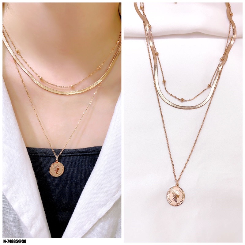 Kalung Wanita Titanium Versace 3 Layer - Warna Rosegold - Korean Style Fashion