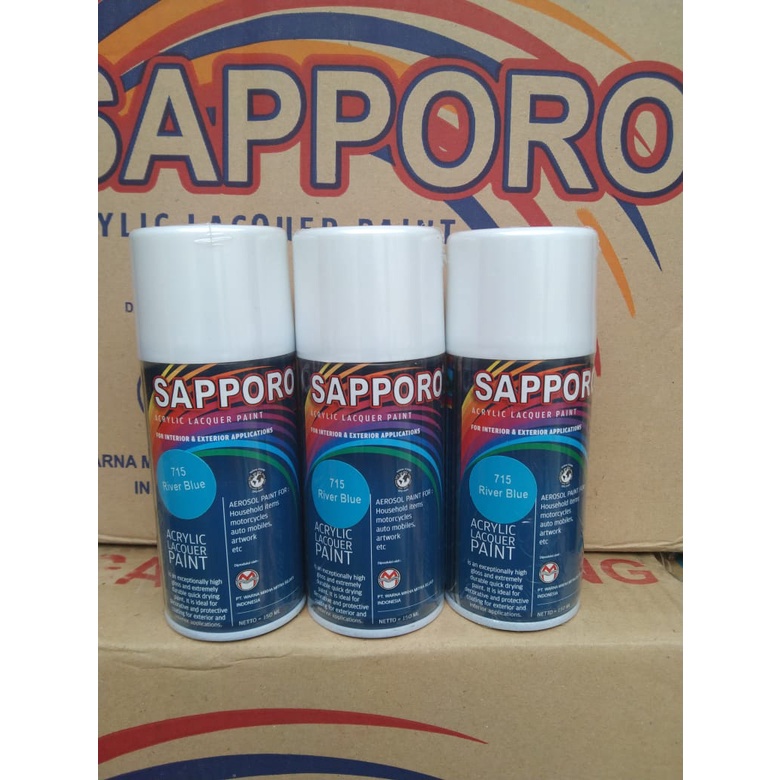 saporo acrylic lacquer paint pilok pilox cat spray sapporo 150ml saporo 715 river blue biru laut biru gloss biru cerah 150ml