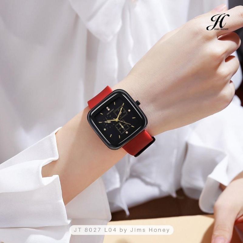 JAM TANGAN PRIA WANITA EXCLUSIVE JIMS HONEY JH 8027 JAM TANGAN UNISEX STRAP KARET RUBBER KOTAK UNIK KADO ULTAH ANNIVERSARY PACAR ISTRI CEWEK PEREMPUAN UNIK ELEGANT CANTIK MURAH FEMINIM