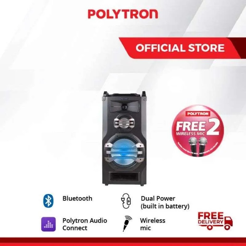 Polytron Speaker Portable PTS-12KF15 Bluetooth FREE 2 Mic Wireless