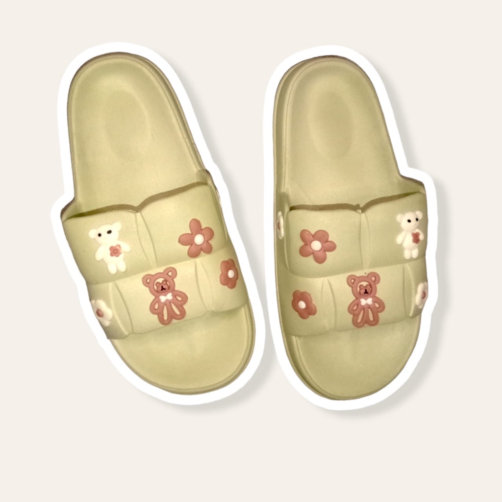 ( GS ) SANDAL WANITA / SANDAL SLOP JELLY WANITA MOTIF FLOWE BEAR