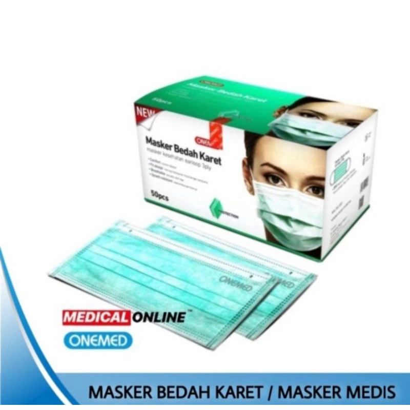 masker onemed bedah medis 50 pcs / masker bedah karet onemed isi 50 pcs