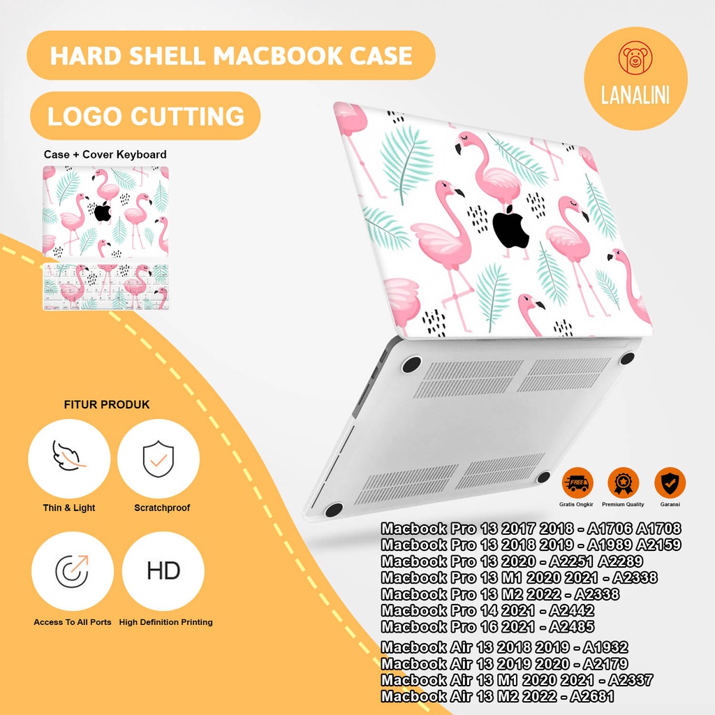 Case Casing Protective Pelindung Laptop Macbook Air Pro 13 M1 M2 2017 2018 2019 2020 2021 A1932 A2179 A2337 A1706 A1708 A1989 A2159 A2251 A2289 A2338 A2681 Gambar Kartun Bangau Warna White Putih Kombinasi Motif Lucu Hardcase Murah