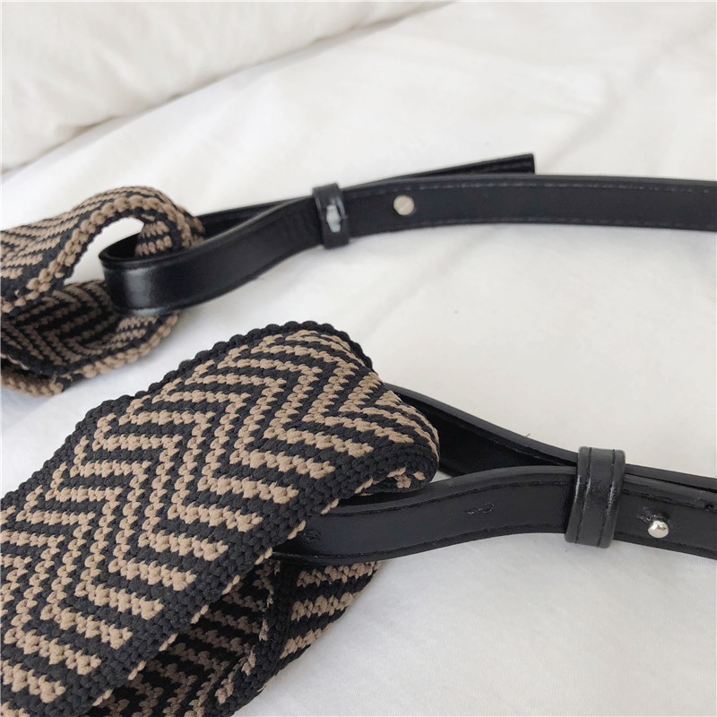 Tas Selempang  Wanita Rajut Buffollow SMALL Korean Knitted Checkered Sling Bag Import