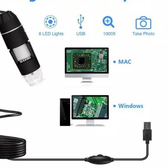 Digital Microscope 1000x 8 Led Zoom Endoscope Microskop Usb android pc - via kabel 1600x