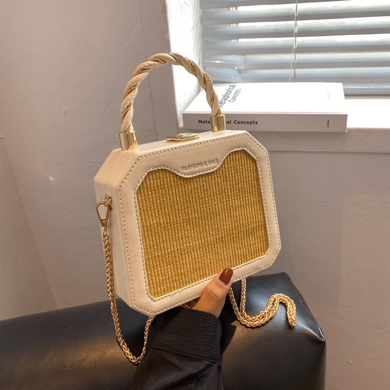 Tas Selempang Kulit Wanita Tas Cewek Rantai Mini Woven Bag BD 6525
