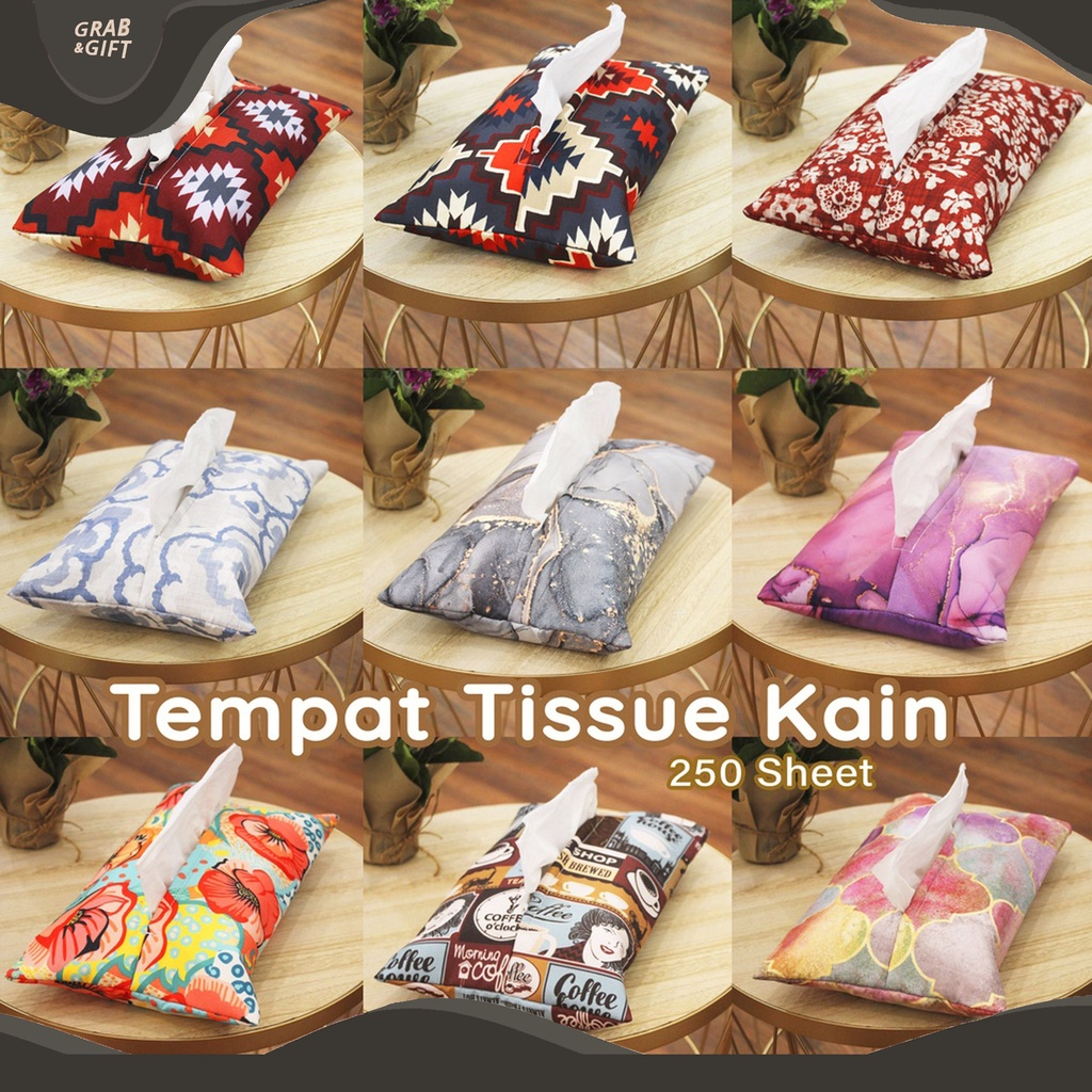 SARUNG TISSUE Motif Print 250 Sheet 30 x 18 cm / Tempat Tisu Besar / Wadah Tisu Kain / Turkish / Tenun / Marble / Floral / Coffee / Denim Red Canvas / Arabic