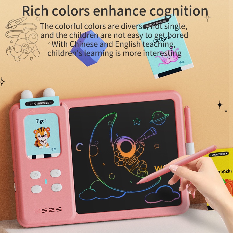 olla Card Early Education Bilingual Device dan LCD Writing Drawing Tablet 2 in 1 Mainan Belajar Anak Pengenalan Kosakata Bahasa Inggris