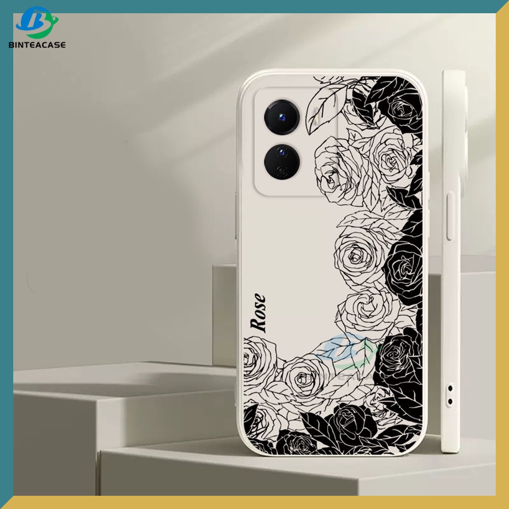 Casing Silikon OPPO A17 A57 2022 A15 A16 A16K A54 A53 A12 A5S A7 A3S A11k A31 A52 A92 A94 A37 F9 A1K Reno 7 6 5F Motif Bunga Mawar Hitam Putih