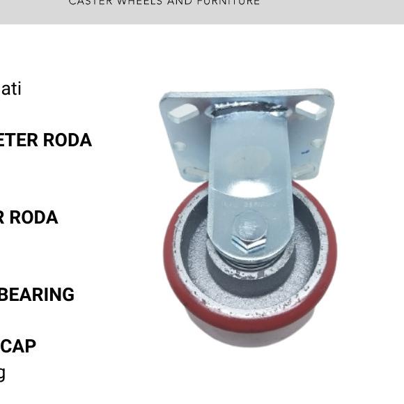 Roda Troli PU RHJ-TW Heavy Duty Caster Plat Mati Diameter 4 Inch