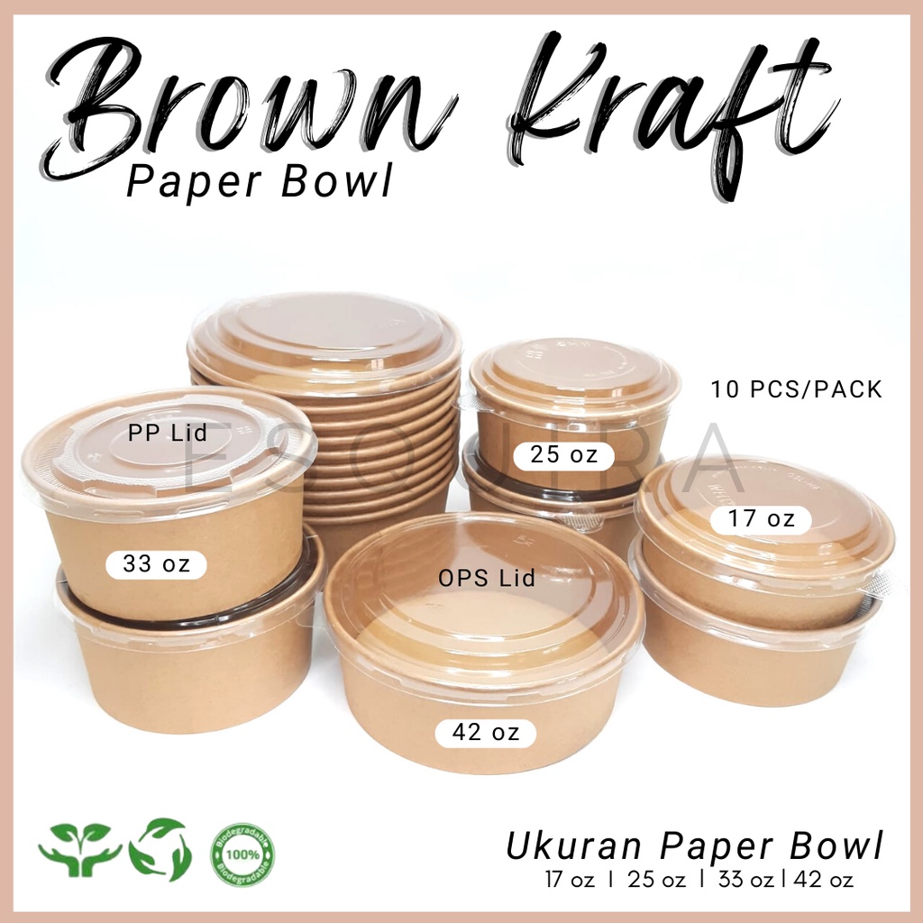 Brown Kraft Paper Bowl / Salad Bowl 17oz, 25oz, 33oz / 10 pcs