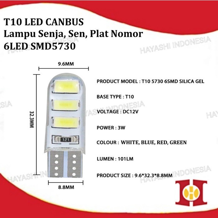 T10 Crystal Jelly 6 Mata Kedip LED 5730 CANbus Lampu Senja Sen Sein-10pcs