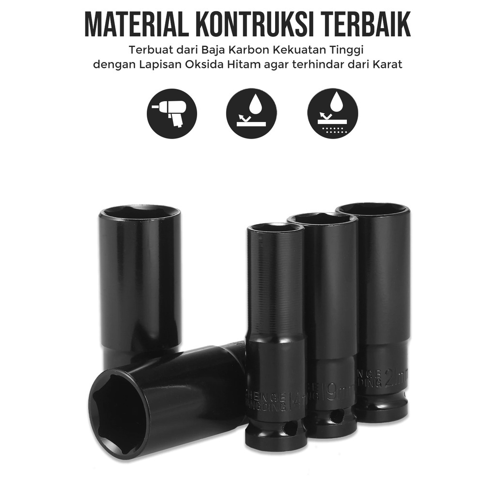 Impact Socket Set 10Pcs 1/2 Inch 8-24MM Panjang Mencapai Extension Impact Socket Soket Nut Perbaikan Alat