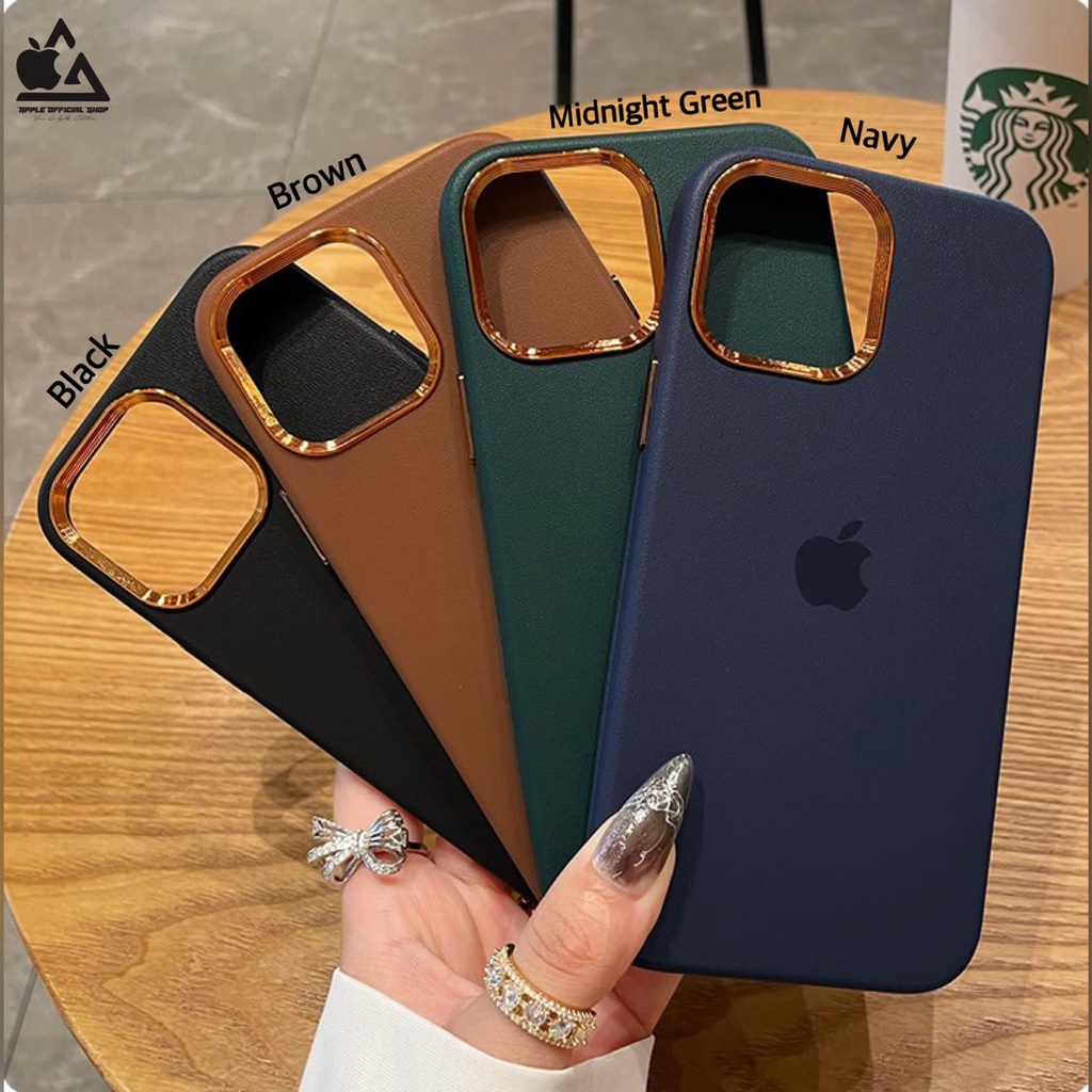 PREMIUM Leather Case Chrome iPhone 14 PLUS 14 PRO MAX 13 PRO MAX Series Softcase Krom Kulit Logo Apple Silikon Cover Bukan Hardcase