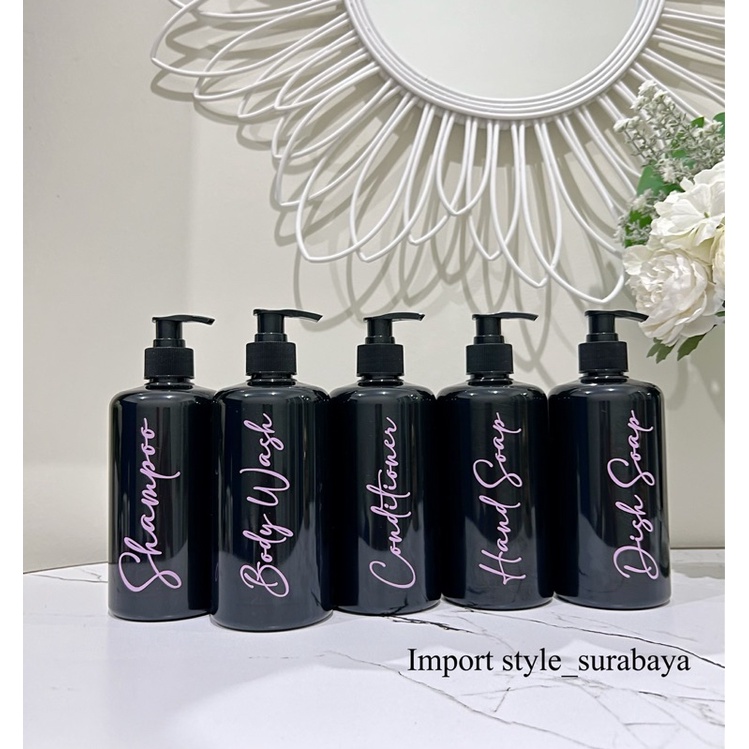 botol HITAM N28 glossy 500ml stiker LILAC ungu . aesthetic bottle refill tempat sabun cair estetik pump