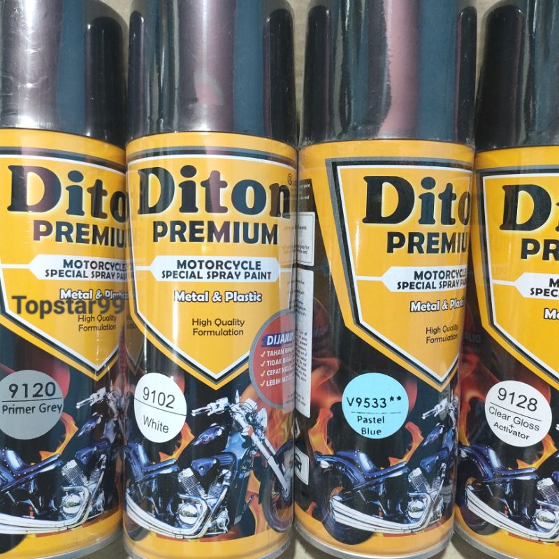 Pilok Cat Diton Premium Paket Komplit 4 Kaleng Pastel Blue Biru Pastel 9533  Primer Grey 9120 White 9102 Clear Gloss 9128 400cc Pilox Paketan Cat Semprot Special Spray Paint