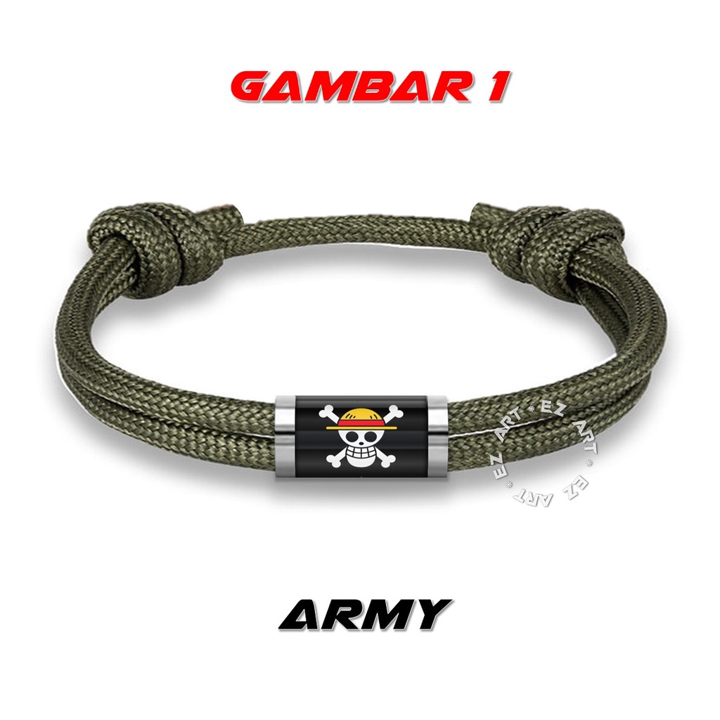 GELANG ANIME SIMBOL LOGO ONE PIECE HEART PIRATES MODEL PARACORD SIMPLE TABUNG STAINLESS STEEL