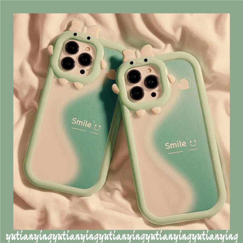 Wave Green Splicing Cartoon Cute Smile Phone Case Compatible for IPhone XR 7 8 6 6S Plus 14 Plus 11 12 13 14 11 Pro Max X XS MAX SE 2020 3D Little Monster Lens Soft Back Cover