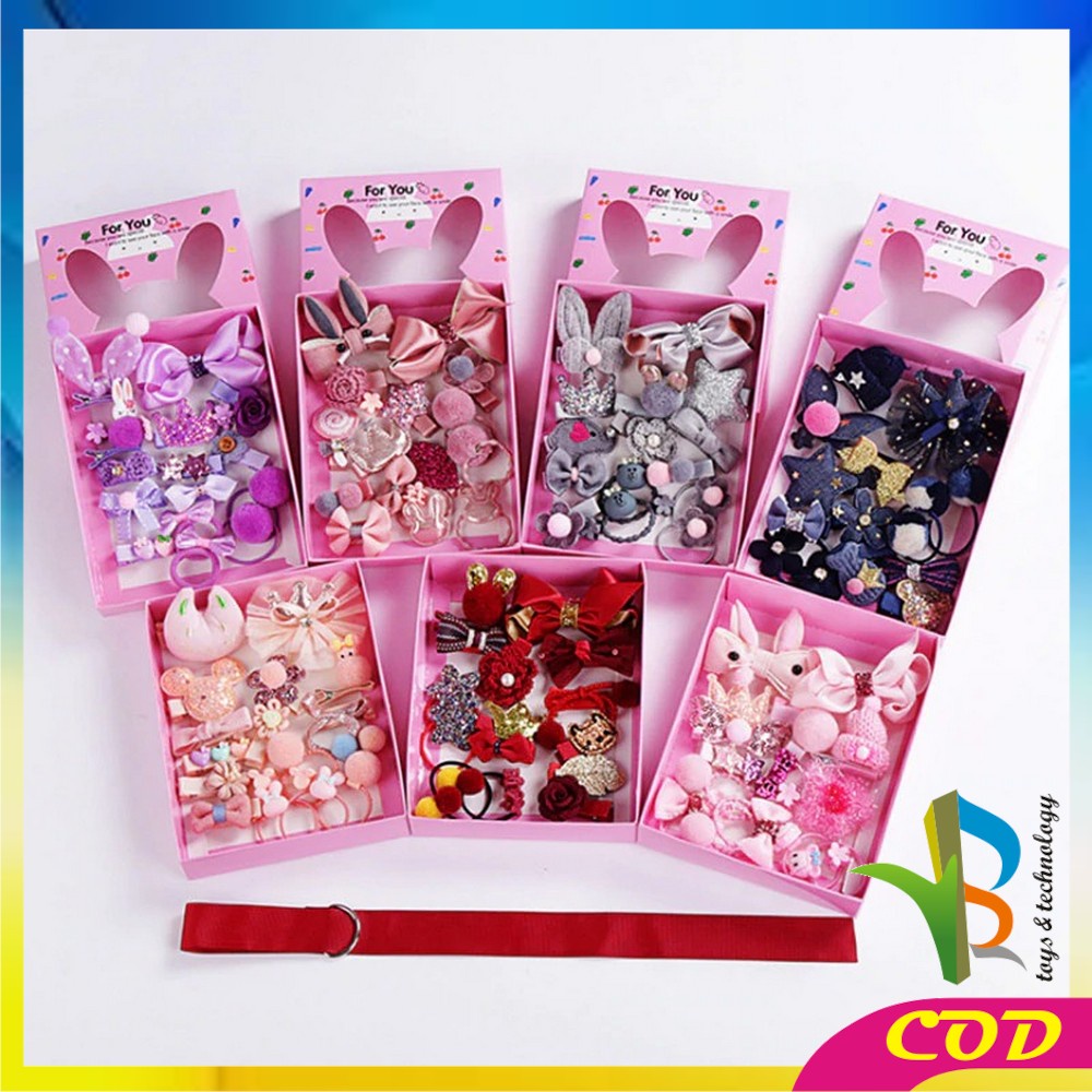RB-C19 Ikat Rambut Karet Pita Anak 18 in 1 Jepit Rambut Anak | Aksesoris Rambut Hair Clip Import