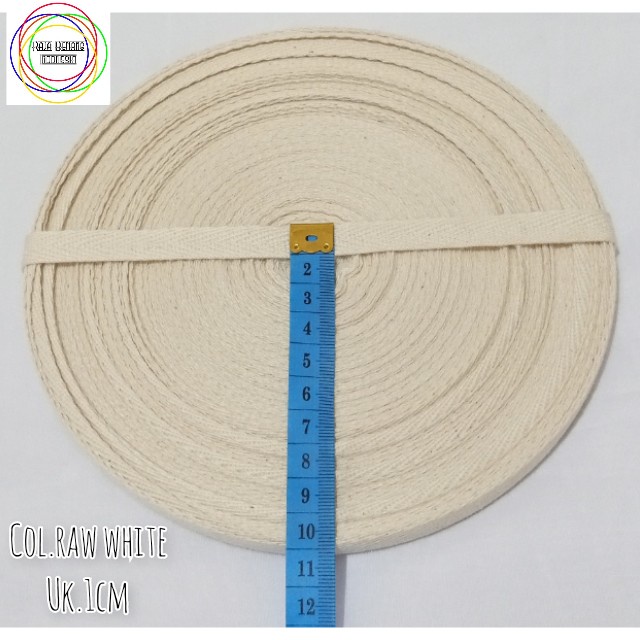 Kain Bisban / Twill Tape Cotton / Pita Katun Raw White-Hitam-Putih -@ Roll